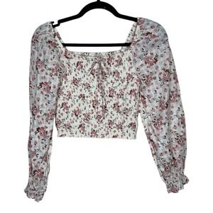 American Eagle Floral Cropped Ruched Blouse Size XS Cottagecore Boho Festival